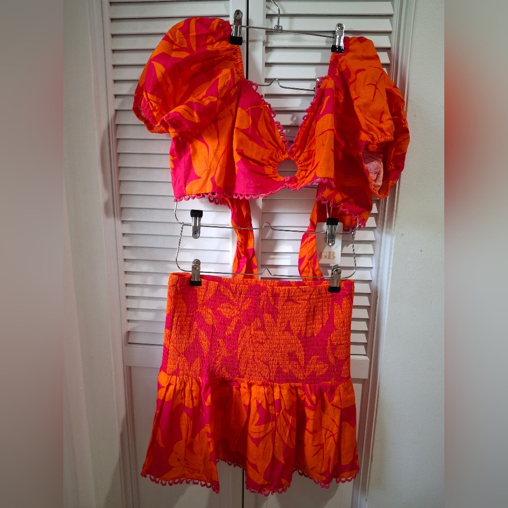 Gianni Bini Vibrant Orange and Pink Two-Piece Set